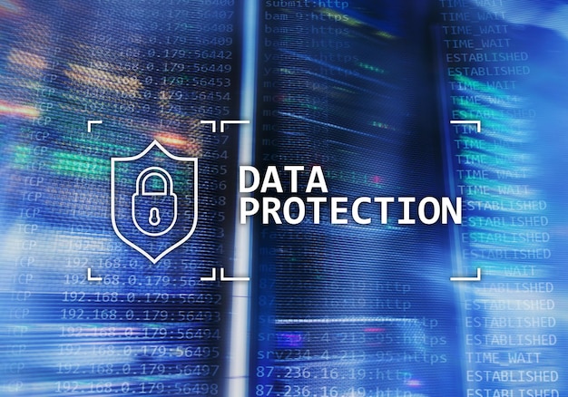 Datenschutz Cybersicherheit Informationen Datenschutz Internet- und Technologiekonzept Hintergrund des Serverraums