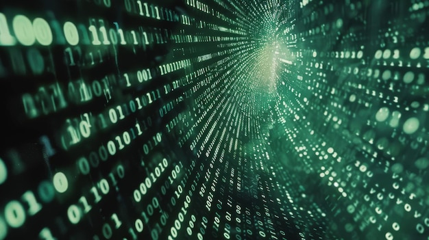 Datenstrom Binärcode Kaskaden in einem hypnotischen Leuchtfluss