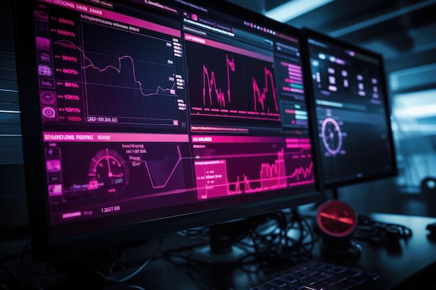 Datenwissenschaftswissenschaftler, der komplexe Datensätze auf Computer-KI-generierten Illustrationen analysiert und visualisiert