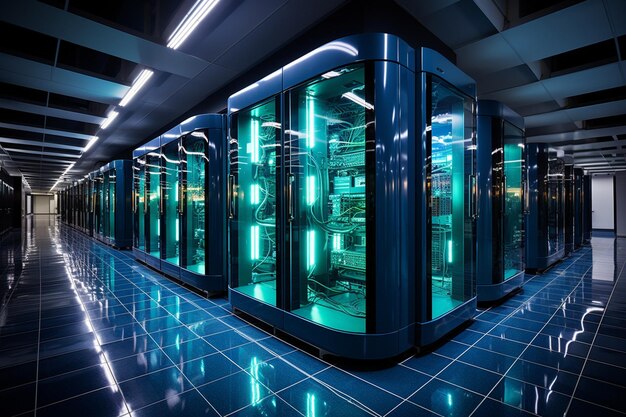 Datenzentrum mit Server-Racks in einem Korridorraum ar c v