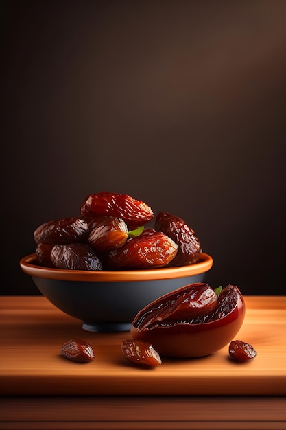 Dates secos en una mesa de madera