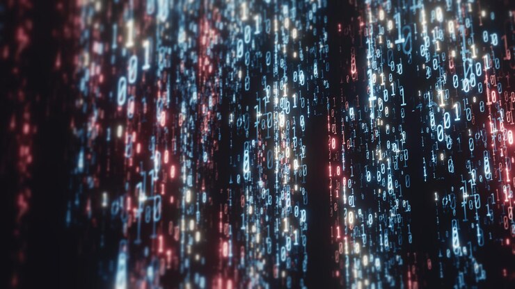 Foto datos binarios digitales azules y rojos