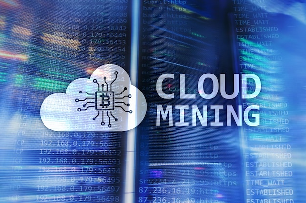 Datos de computación en la nube o minería Bitcoin Ethereum de criptomonedas en el centro de datos Fondo de la sala del servidor