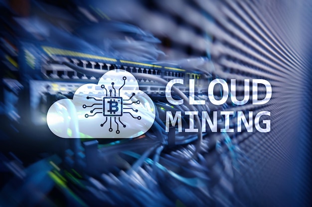 Datos de computación en la nube o minería Bitcoin Ethereum de criptomonedas en el centro de datos Fondo de la sala del servidor