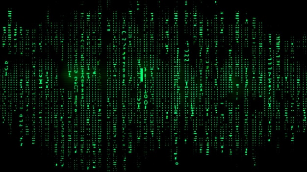 Datos de un flujo digital o código binario en un fondo de matriz con dígitos vectoriales de la tecnología de seguridad virtual, a veces conocida como código binario o números verdes IA generativa