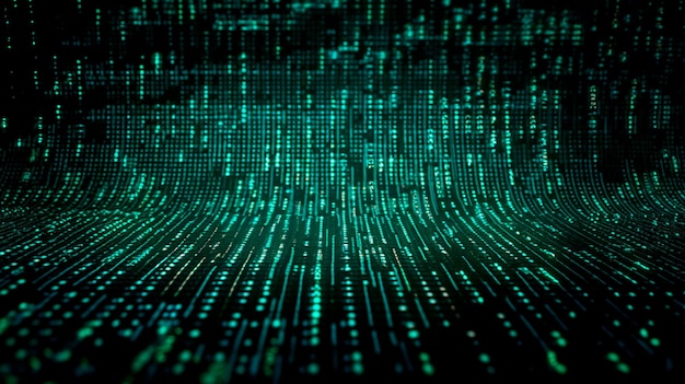Datos de un flujo digital o código binario en un fondo de matriz con dígitos vectoriales de la tecnología de seguridad virtual, a veces conocida como código binario o números verdes IA generativa