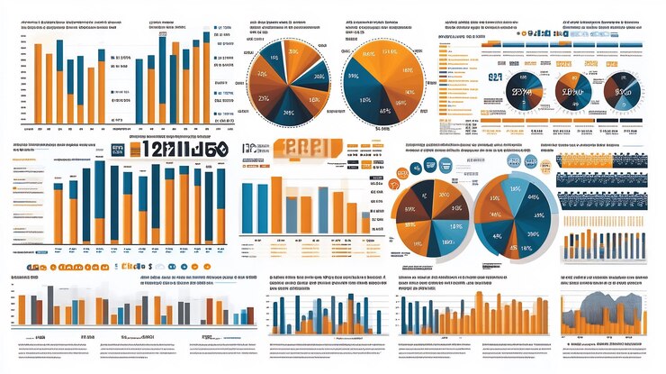 Foto los datos infográficos financieros apuntan a gráficos de pastel y un diseño profesional
