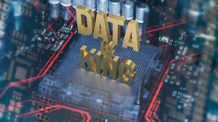 Foto los datos de texto dorado son los reyes en la placa pcb para la representación 3d del concepto empresarial o tecnológico