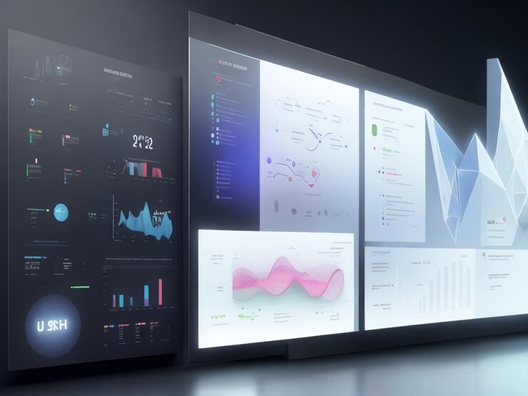 datos visuales pantalla grande fondo blanco moderno conciso alta tecnología