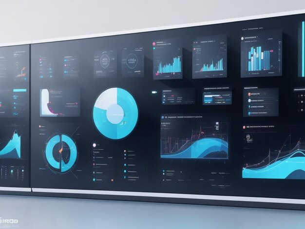 datos visuales pantalla grande fondo blanco moderno conciso alta tecnología