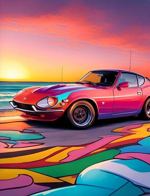 datsun 280z playa puesta de sol