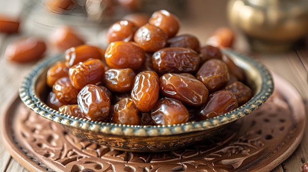 Datteln auf einer Metallplatte im arabischen Stil Ramadan-Essen