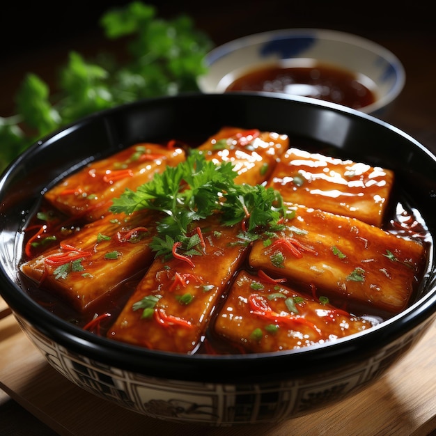 Foto dau phu sot ca chua tofu fervido em um molho de tomate fervido tofu