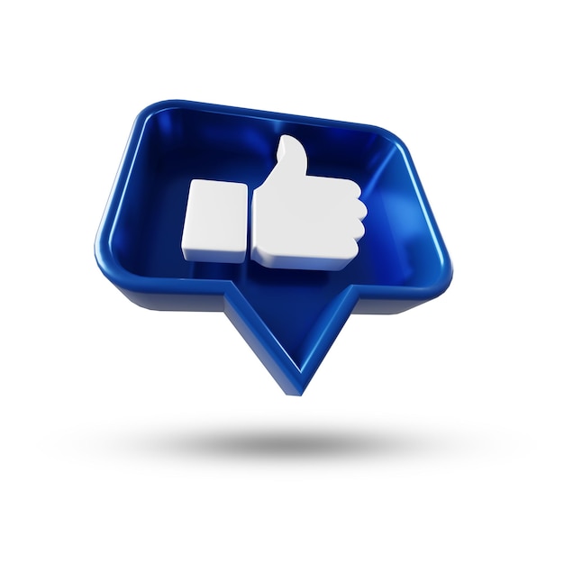 Daumen hoch Symbol in blauem Rahmen Pin mit "Gefällt mir" für soziale Netzwerke 3D-Rendering