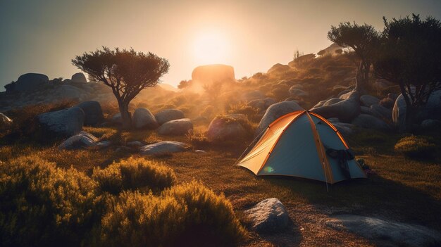 Dawn in the Wild Camping at Sunrise Generative AI