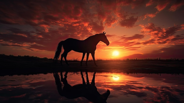 Dawn s silueta de un caballo