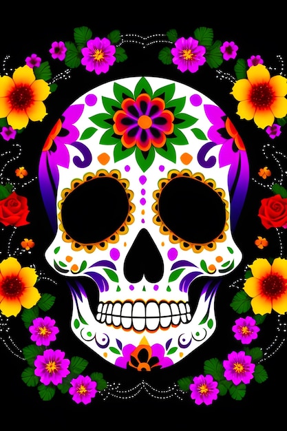 Day Of The Dead Fastival Celebre Mexican Skull Halloween AI Generative Illustration