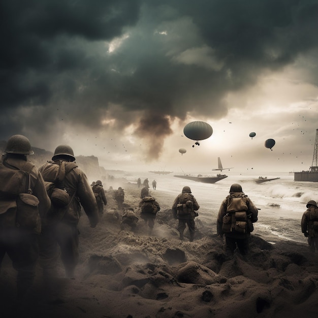 Dday ação dramática e sacrifício nas praias da Normandia