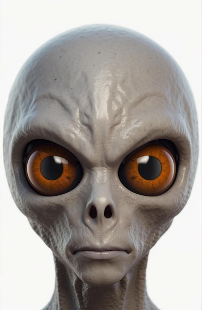 de fundo cinza cabeça alienígena feia com olhos laranja em fundo branco