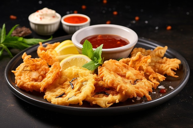 De legumes ou frutos do mar batidos e fritos em tempura