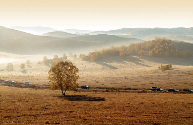 De manhã cedo em montanhas