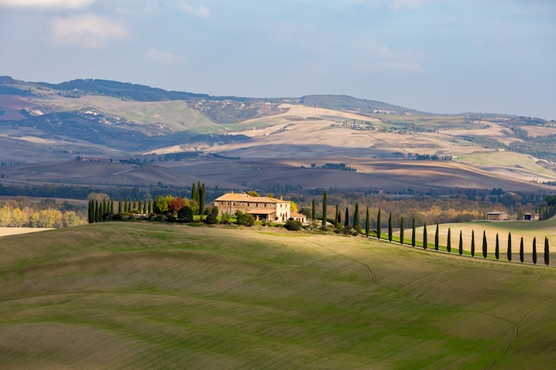 De manhã cedo na zona rural da Toscana