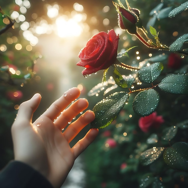 Foto de mãos dadas com a rosa