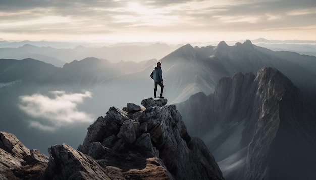 De pé no pico da montanha, conquistando o sucesso da adversidade gerado pela IA