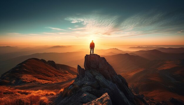 De pé no sucesso do pico da montanha em caminhadas geradas pela IA