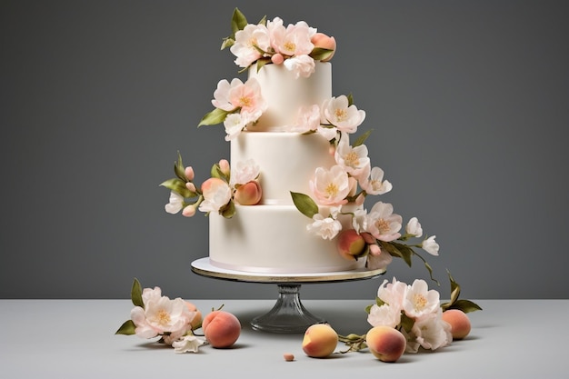 De perto do bolo de casamento com flores cor-de-rosa de alta qualidade