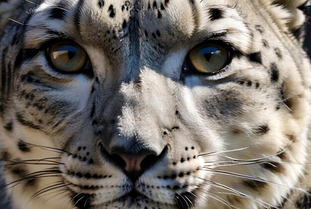 Foto de perto e pessoalmente com o leopardo-da-neve panthera uncia no deserto olhar feroz e sério como pred