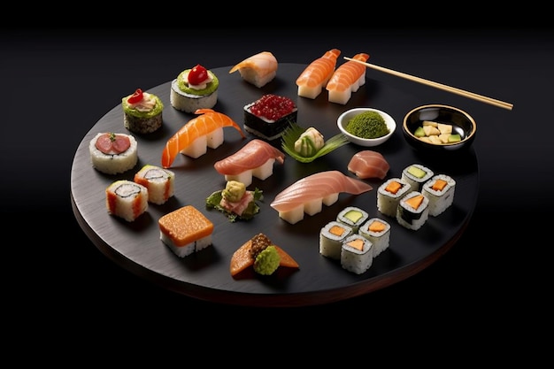 De perto o delicioso sushi com salmão