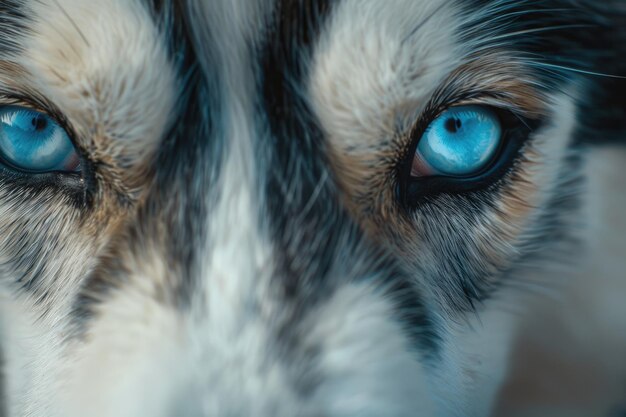 De perto os olhos azuis de um cão husky