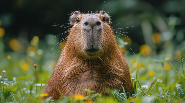 De perto um castor nadando em um corpo de água