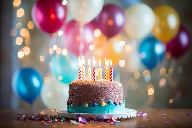 De um lindo bolo de aniversário de chocolate e creme decorado com velas acesas