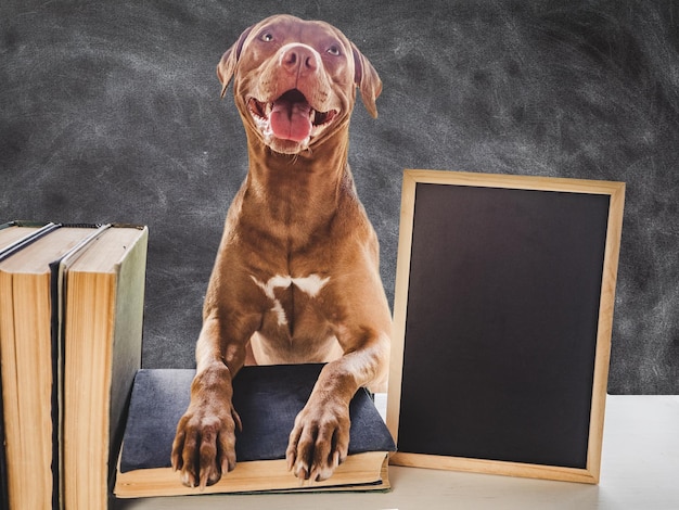 De volta à escola Adorável cachorrinho e livros vintage