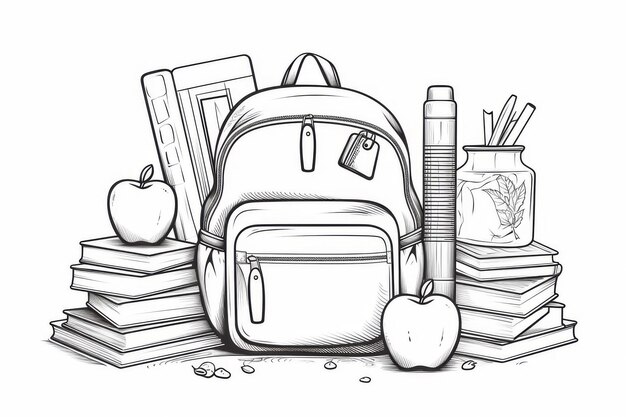 De volta à escola elementos e educação doodle clipart esboço ilustração de esboço em fundo branco
