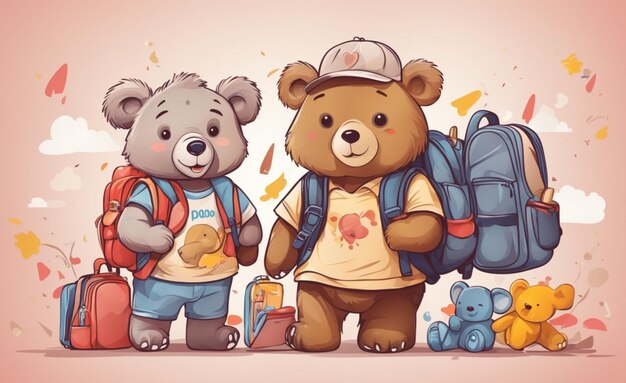 De volta à escola personagens urso e amigos