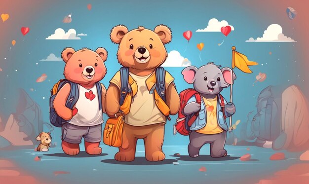 De volta à escola personagens urso e amigos