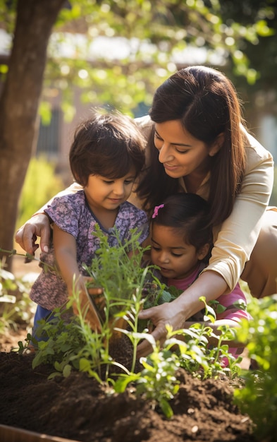 De volta à escola, professor de escola de diversidade multiétnica e crianças jardinando juntos na escola ga