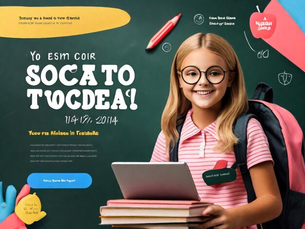 Foto de volta à escola venda banner cartaz design plano vetor colorido