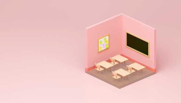 De volta ao conceito de fundo de educação escolar acessórios e itens escolares 3D render ilustração