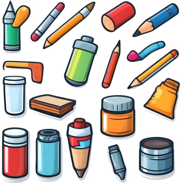 Foto de volta aos ícones da escola suplementos escolares símbolos educação e aprendizagem conjunto de lápis