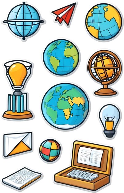 Foto de volta aos ícones escolares símbolos de material escolar educação e aprendizagem materiais de estudo acadêmico