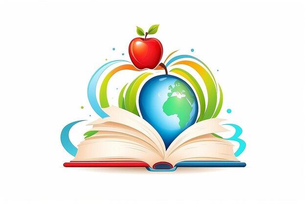 De volta às aulas, estudo de educação escolar, logotipo, símbolo do livro de cuidados estudantis da apple