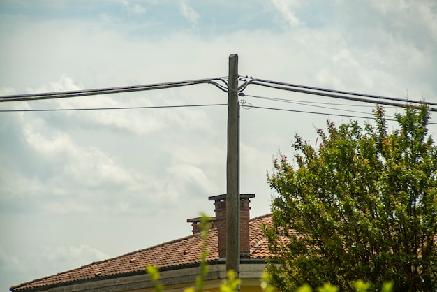 Deatil of Old Power Pylon in notrh Italy