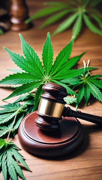 Debate sobre la legalización del cannabis simbolizado con martillo y hojas