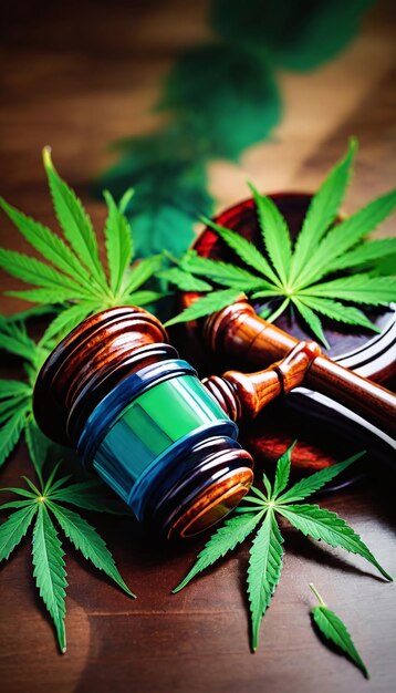 Debate sobre la legalización del cannabis simbolizado con martillo y hojas