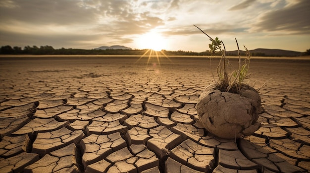 Debido al calentamiento global la tierra está fracturada la lluvia no cae según la estación y hay sequía idea de cambio provocada por el calentamiento global GENERAR IA