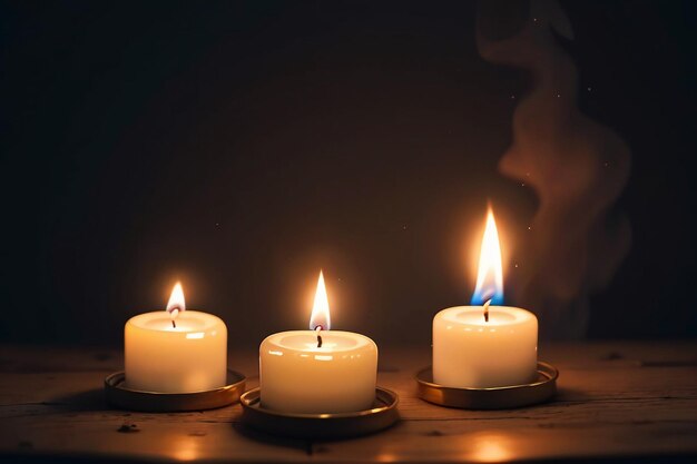 La débil luz de una vela ardiente es esperanza y falta en el fondo oscuro de papel tapiz de la luz de la vela